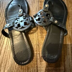 Black Tory Burch Leather Sandals with Cutout Design